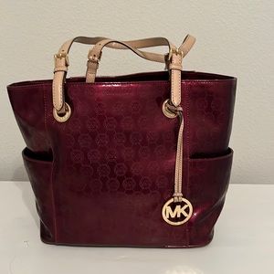 Burgundy Patent Leather Micheal Kors Tote